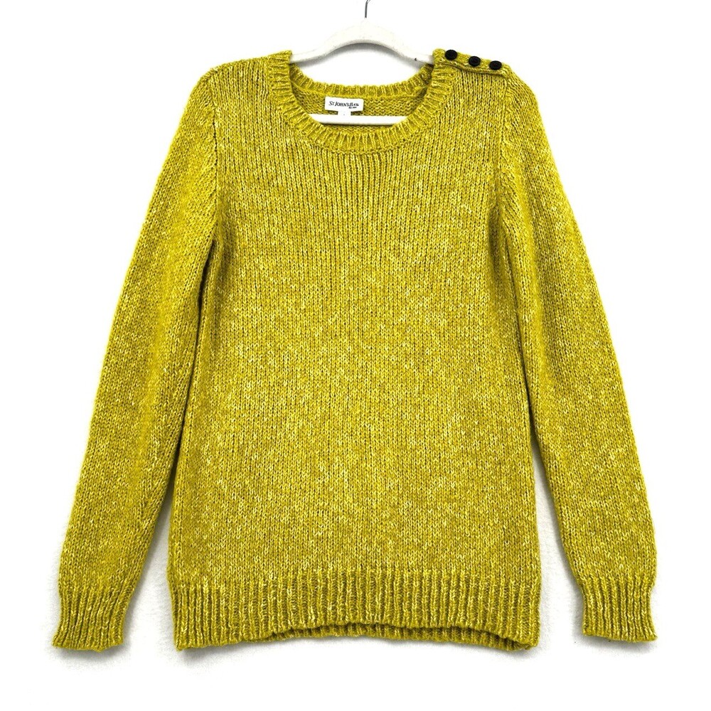 St. John’s Bay Mustard Yellow Button Shoulder Knit Summer Preppy Sweater Size L